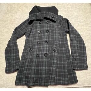 Selby Collection‎ Women's Plaid Peacoat Jacket Gray Black Button Front Size M